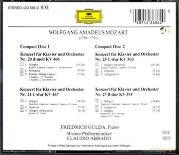 Gulda Wp Abbado: Mozart:Pno Ctos 20+21+25+27 [2CD]