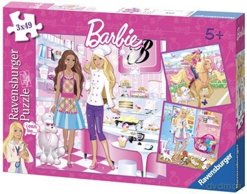 RAVENSBURGER 3X49 El. BARBIE LECZY ZWIERZĘTA 93137 [PUZZLE]