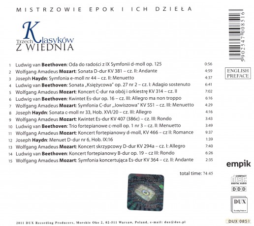 Trzech Klasyków z Wiednia - Joseph Haydn / Wolfgang Amadeus Mozart / Ludwig van Beethoven [CD]  