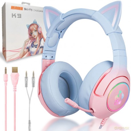 ONIKUMA K9 Cat Słuchawki gamingowe nauszne RGB Biały/różowy