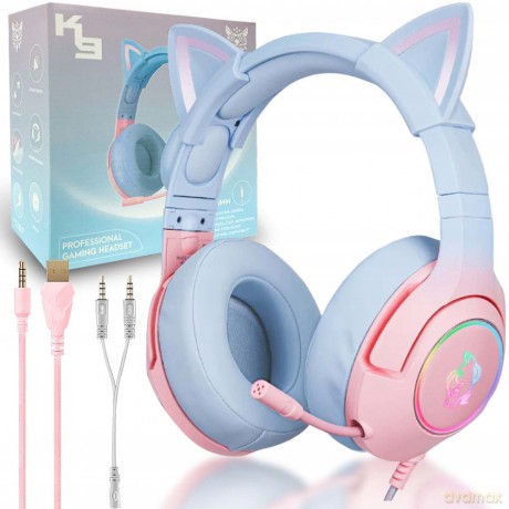 ONIKUMA K9 Cat Słuchawki gamingowe nauszne RGB Biały/różowy