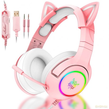ONIKUMA K9 Cat Słuchawki gamingowe nauszne RGB Różowy