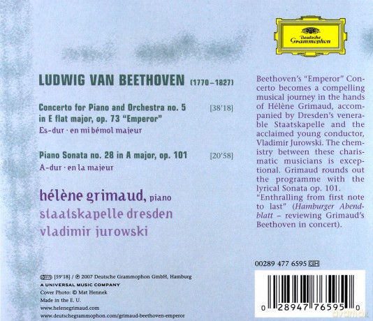 Helene Grimaud: Beethoven:Piano Conc. No.5, Sonata No.28 [CD]