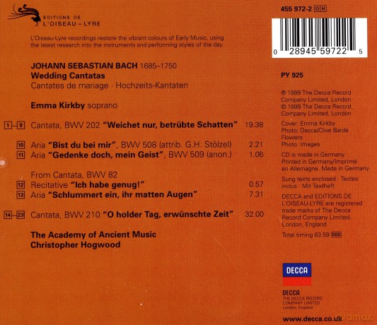 Hogwood The Akad.Of Ancient Music: Bach: Wedding Cantatas [CD]