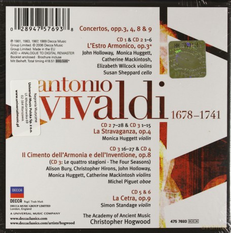 Christopher Hogwood, Academy Of Ancient Music: Vivaldi: Concertos [6CD]