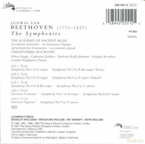 Hogwood,Akademy..: Beethoven:The Symphonien [5CD]