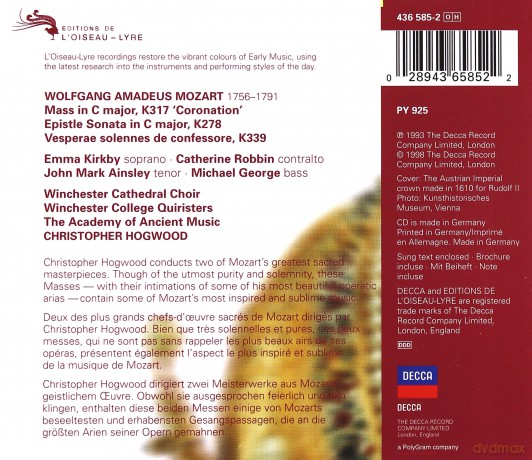 Hogwood,Akademy..: Mozart:Kronungmesse [CD]