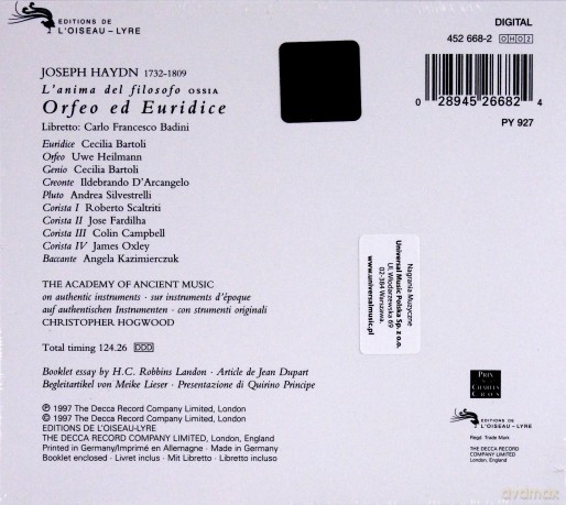 Hogwood/Bartolli: Haydn 'Orfeo Ed Euridice' [2CD]