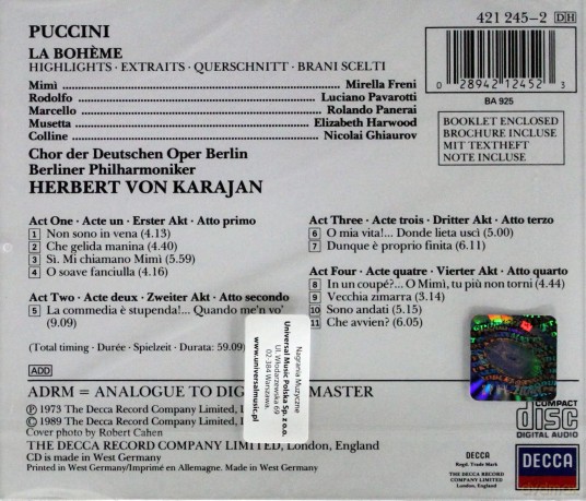 Hvk: Pucc:La Boheme - Highlights [CD]