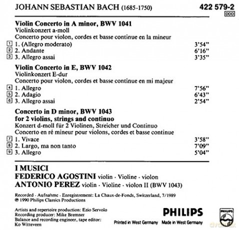 I Musici: Bach:Vicos 1041,1042,1043 [CD]
