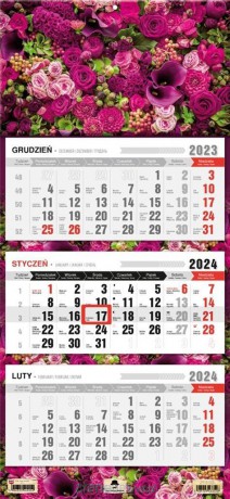 Kalendarz 2024 trójdzielny Kwiaty [KALENDARZ]