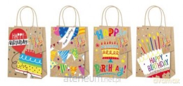 Torba prezentowa kraft 26x32cm z brokatem mix