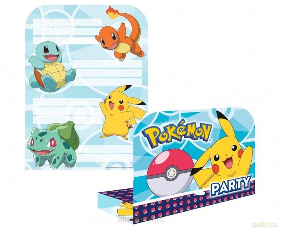 Zaproszenia papierowe z kopertami Pokemon 8szt