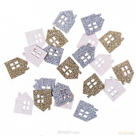 Drewniane brokatowe domki 1,7x2,2cm 21szt