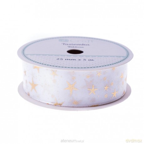 Tasiemka White Christmas 25mmx5m Gwiazdki