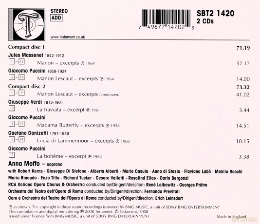 Anna Moffo: A Portrait Of Manon-Great Love Duets [2CD]