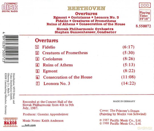 Gunzenhauser/Slowak. Phil. Or.: BEETHOVEN: Overtures Vol.1 [CD]