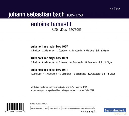 Antoine Tamestit: Bach Suites (digipack) [CD]