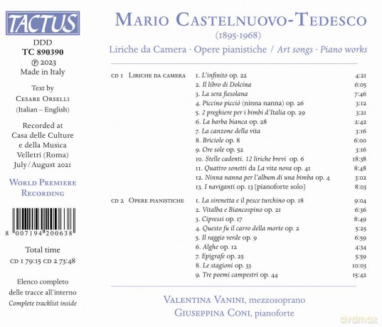 Castelnuovo-Tedesco: Liriche Da Camera - Opere Pianistiche [CD]