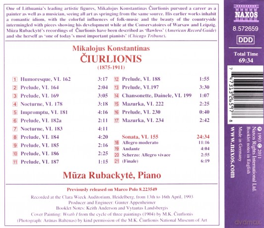Muza Rubackyte: CIURLIONIS: Piano Music 1 [CD]