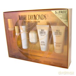Elizabeth Taylor White Diamonds Zestaw - woda toaletowa 50ml spray + balsam do ciała 50ml + żel pod prysznic 50ml + mini woda toaletowa 10ml spray + puder do ciała 28g + mydło 40g (11747/11007/54926)  [PERFUMY]