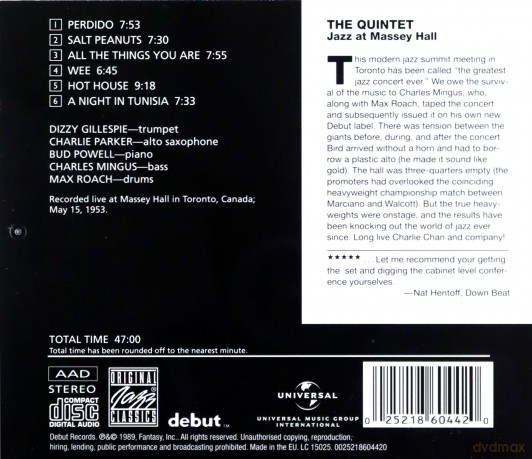 The Quintet: Jazz At Massey Hall  [CD] 