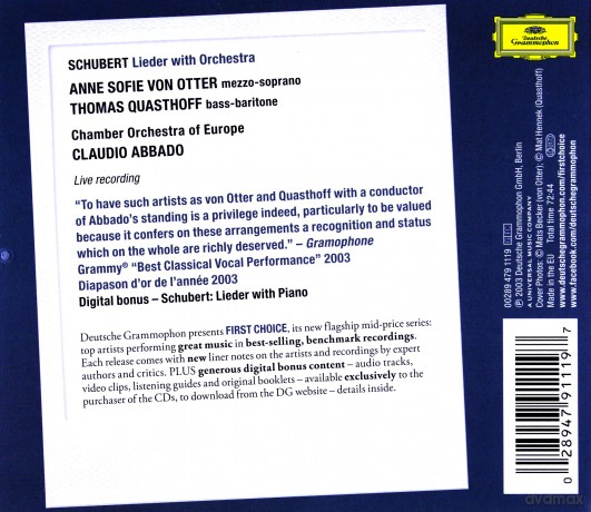 Anne Sofie Von Otter: Schubert Orchestral Songs (First Chice) [CD]