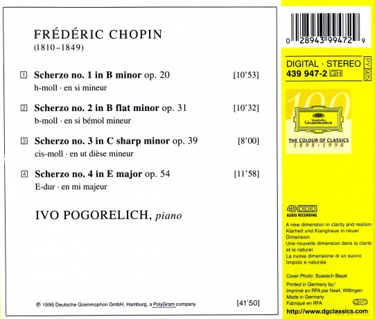 Ivo Pogorelich: Chopin: 4 Scherzi [CD]