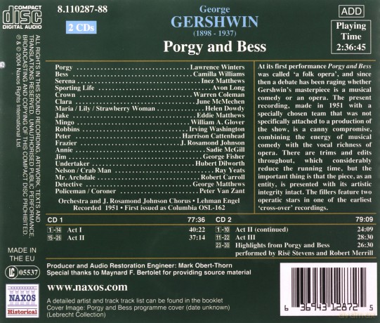 Engel/Winters/Williams/+: GERSHWIN: Porgy and Bess [2CD]