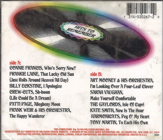 Hits To Remember-Connie Francisfrankie Lainebilly Eckstinecrew-Cuts [CD]
