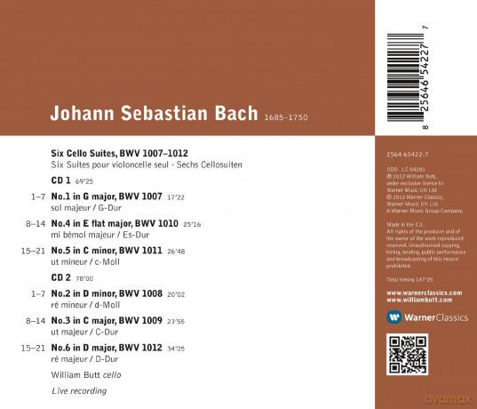 William Butt: J.S. Bach: Cello Suites 1-6 Live Record [2CD]