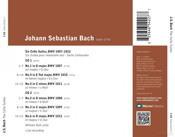 William Butt: J.S. Bach: Cello Suites 1-6 Live Record [2CD]