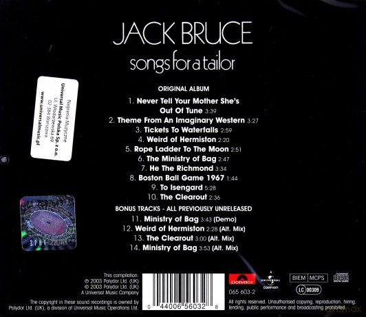 Jack Bruce: Songs For A Tailor (Wersja Remasterowana) [CD]
