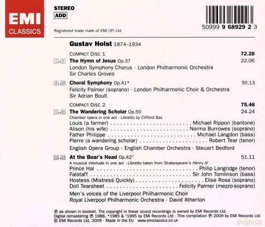 Holst: Hymn Of Jezus\Choral Symphony [2CD]