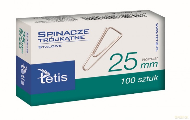 Spinacze biurowe trójkątne 25 mm 100 szt paczka 10 sztuk