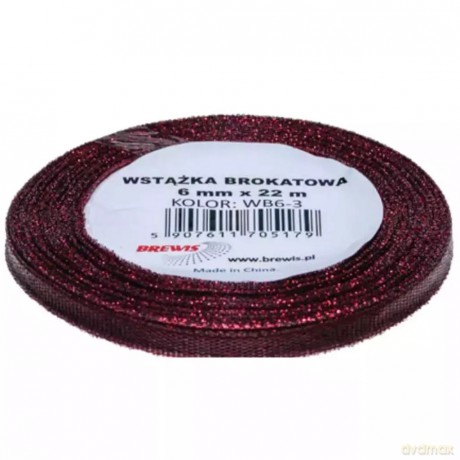 Wstążka brokatowa czerwona 6mmx22m