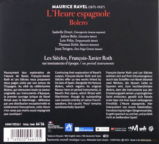 Ravel: L Heure Espagnole Bolero Druet Behr Felix Dolie (digipack) [CD]