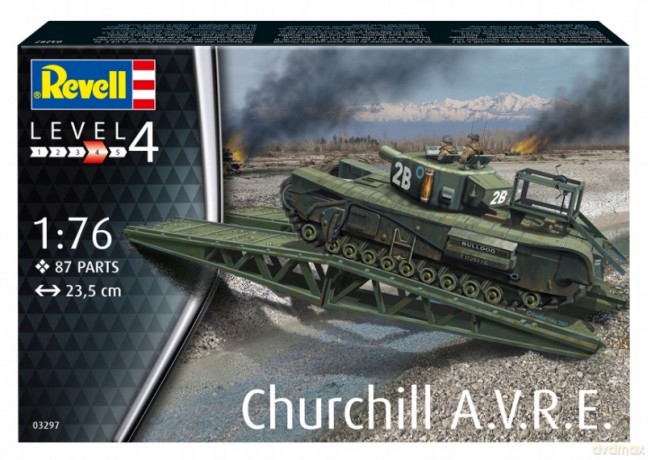 Czołg do sklejania 1:76 63297 Churchill A.V.R.E + klej, 3 farbki, pędzelek Revell