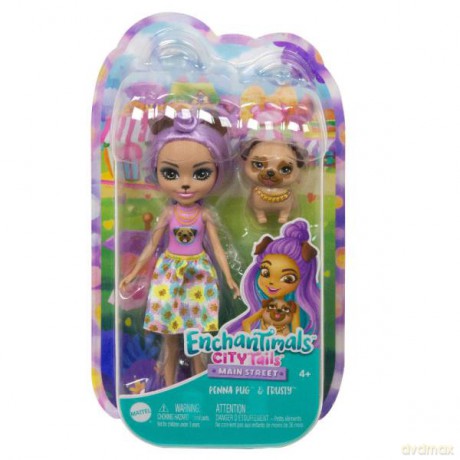 Enchantimals Lalka Penna Pug Mops + figurka Trusty HKN11