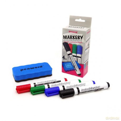 Markery suchościeralne WB-221 4 kolory + gąbka z magnesem