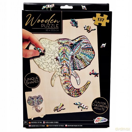 Puzzle drewniane konturowe 130 el Słoń [PUZZLE]