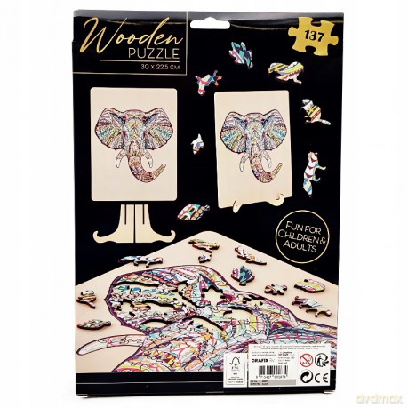 Puzzle drewniane konturowe 130 el Słoń [PUZZLE]