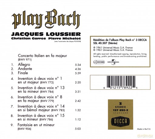 Jacques Loussier: Plays Bach vol.3 (digipack) [CD]