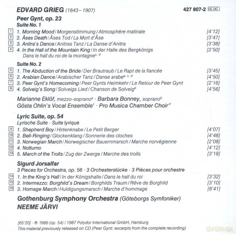 Jaervi Gso: Grieg:Peer-Gynt Suite 1+2 + [CD]