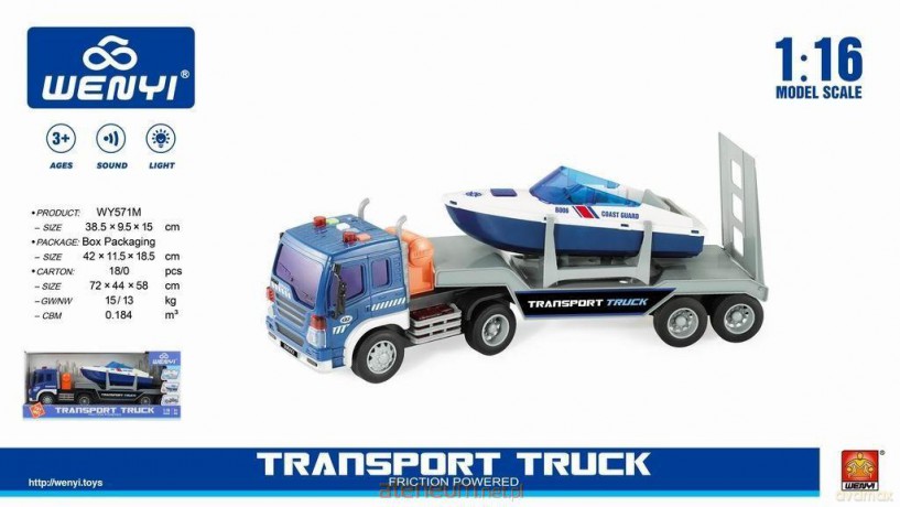 Samochód z lawetą i motorówką 1:16 WY571M