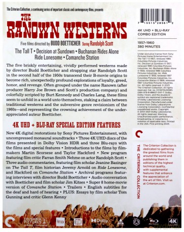 The Ranown Westerns: The Tall T / Decision at Sundown / Buchanan Rides Alone / Ride Lonesome / Comanche Station [3xBlu-Ray 4K]+[3xBlu-Ray]