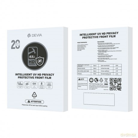 Devia Zestaw folii smartfon UV 0,3mm HD prywatyzująca do maszyny tnącej 20szt 6H