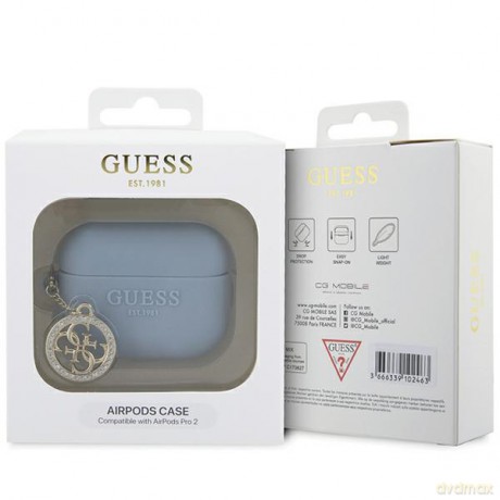 Guess etui do AirPods Pro 2 GUAP23DSLGHDB niebieskie Silicone W/4G Diamond Charm
