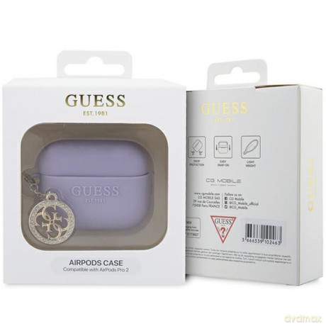 Guess etui do AirPods Pro 2 GUAP23DSLGHDU fioletowe Silicone W/4G Diamond Charm