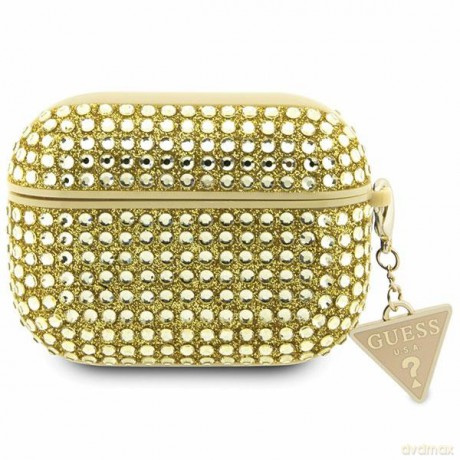 Guess etui do AirPods Pro GUAPHDGTPD złote Rhinestone Triangle Charm